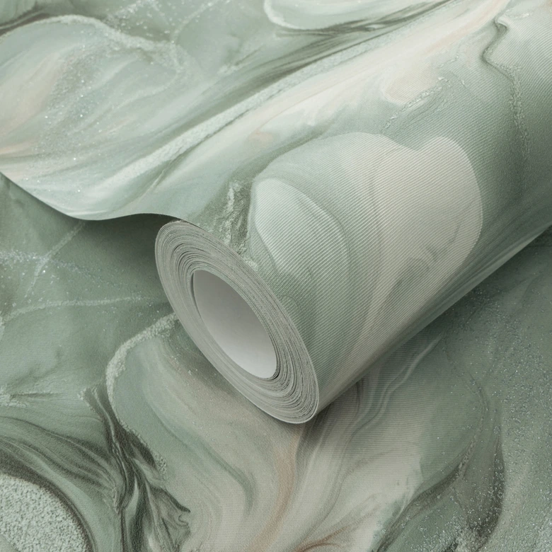 Papel pintado no tejido, papel pintado motivo floral Aurora verde 