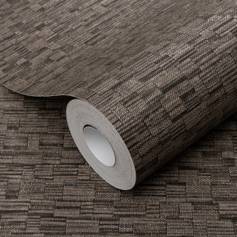 Non-woven tapet i mörkgrått med vävd struktur modern och tidlöst elegant 