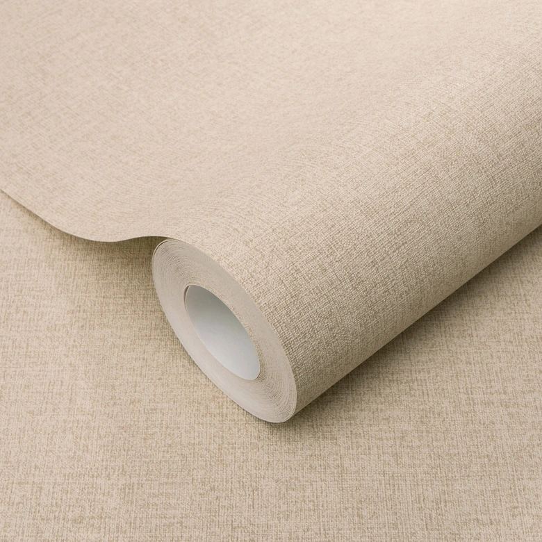 Tapete aus Vlies Uni Beige mit feiner Leinenstruktur dezent modern und zeitlos elegant 