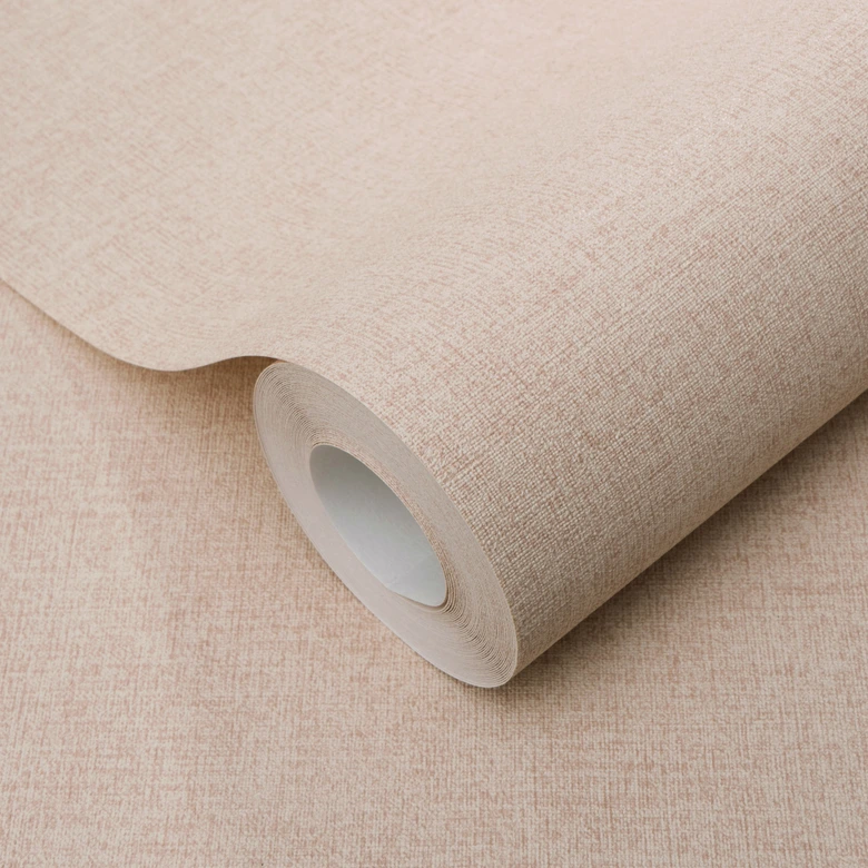 Vlies Tapete Uni Rosé Beige mit feiner Leinenstruktur dezent modern und elegant 