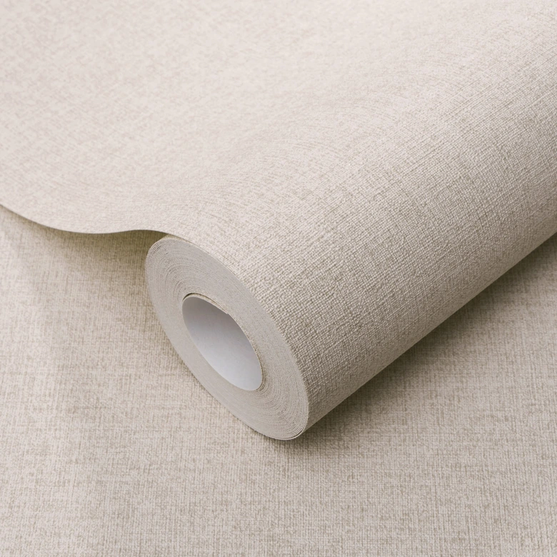 Non-woven tapet plain greige med fin linnestruktur, subtilt modern och tidlöst elegant 