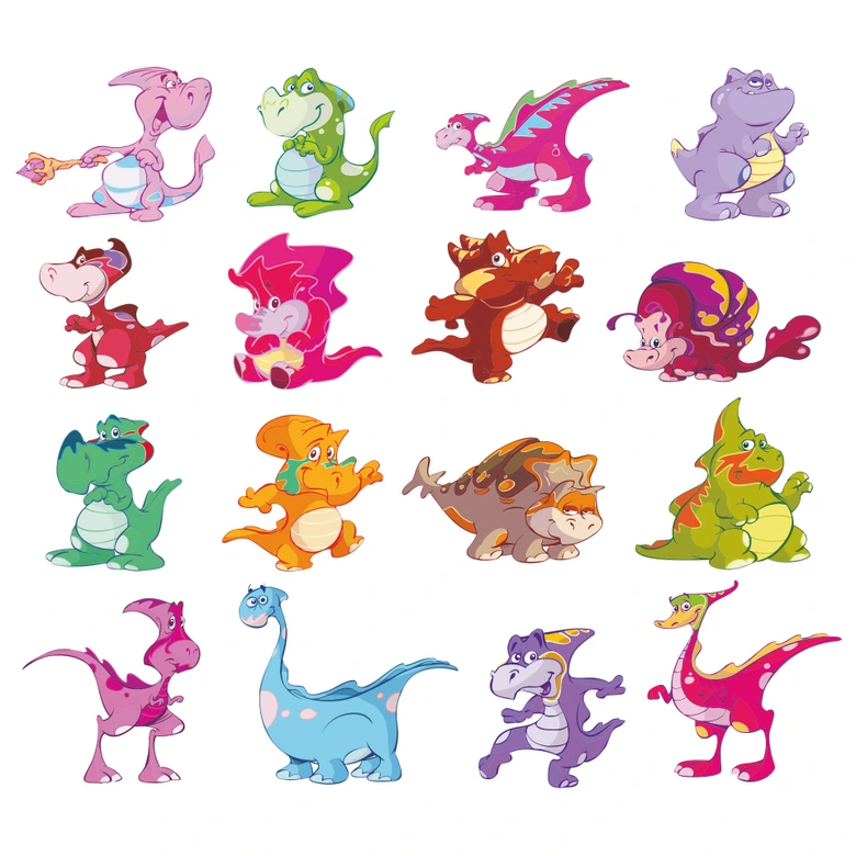 Sticker mural - Set Dinos Rigolos 