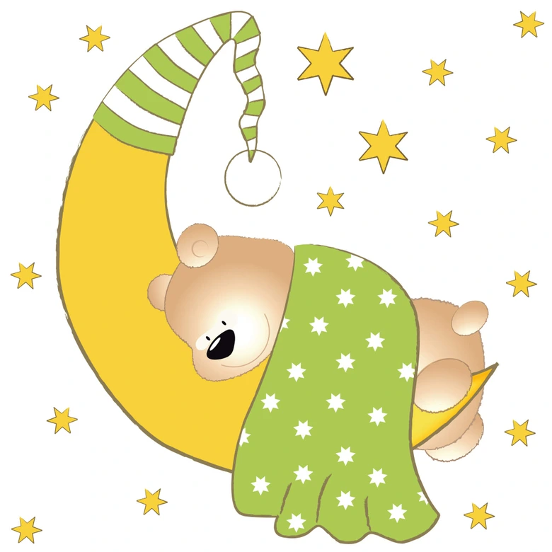 Wandtattoo Bärchen, Mond und Sterne (grün) 