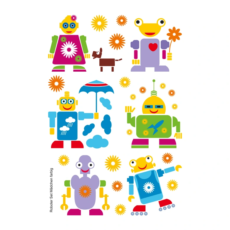 Wandtattoo Roboter-Set Mädchen 