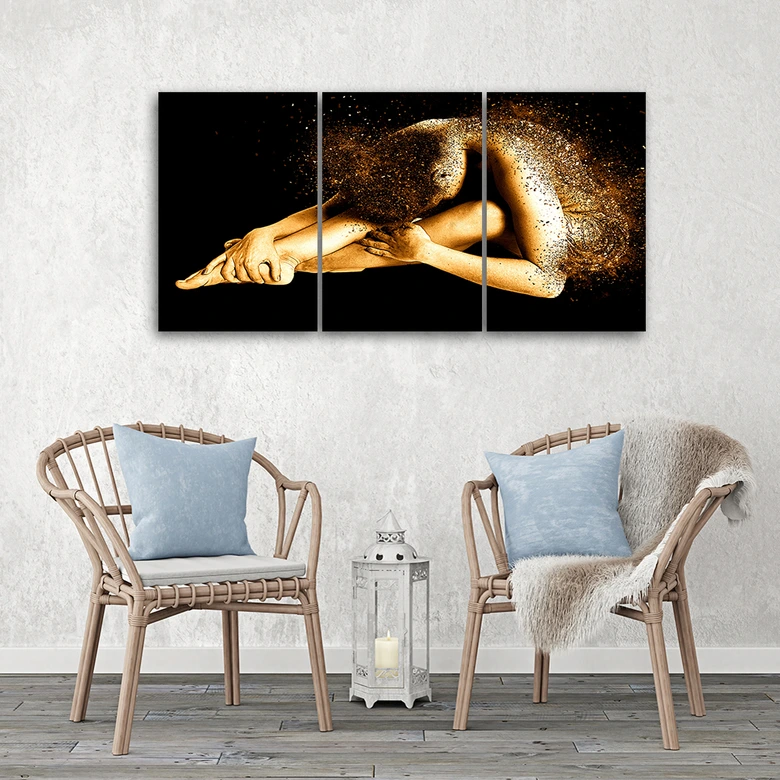 Leinwandbild 3-teilig, Weiblich Golden 