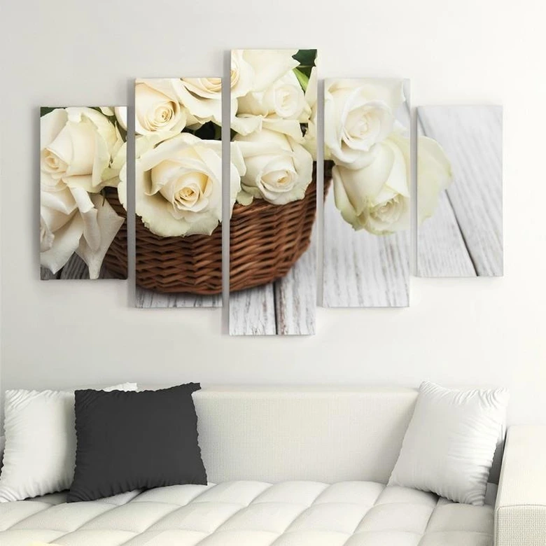 Leinwandbild 5 teilig, Weiße Rosen Natur Blumen 