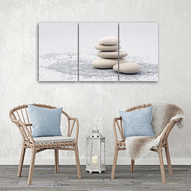 Leinwandbild 3-teilig, Beige Zen-Steine 