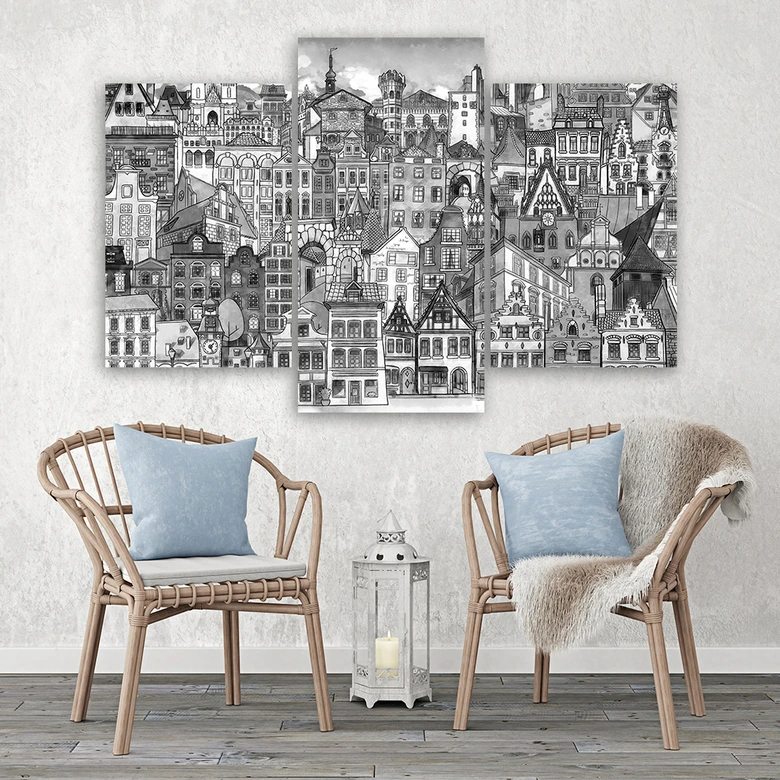 Leinwandbild 3 teilig, Fröhliche Stadt 