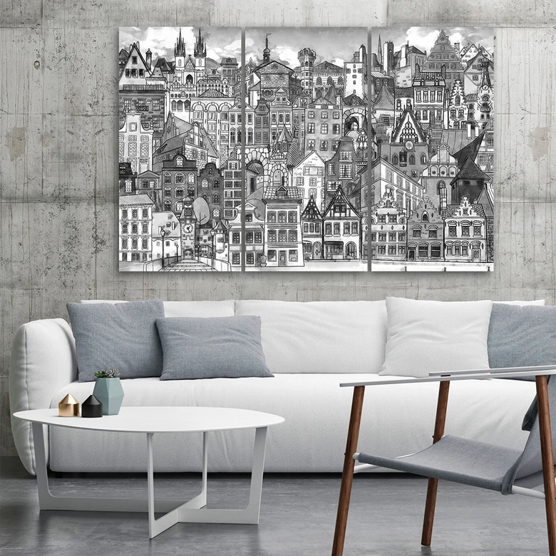 3 stykke lærredstryk, Happy City 
