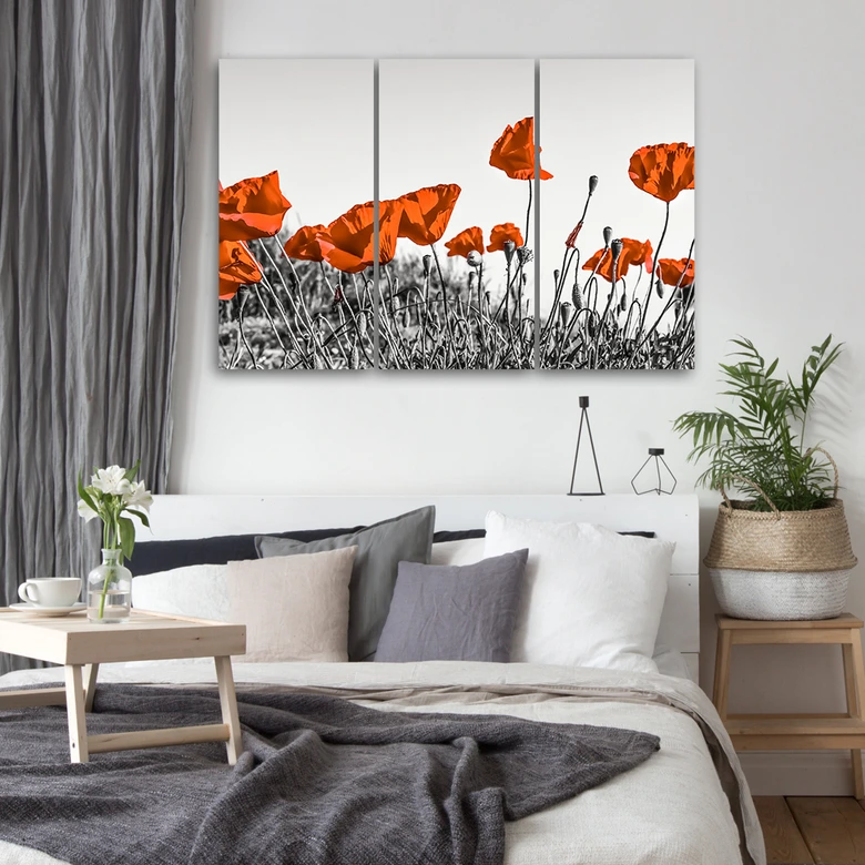 Leinwandbild 3-teilig, Roter Klatschmohn 