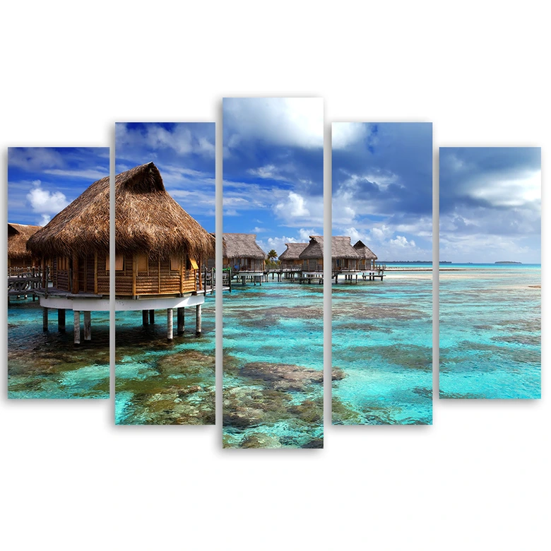 Leinwandbild 5 teilig, Tropischer Meer Strand Haus 