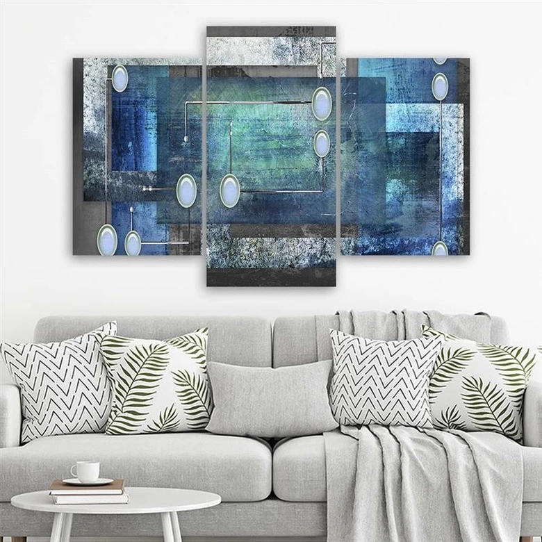 Leinwandbild 3-teilig, Abstrakt 3d Blau 