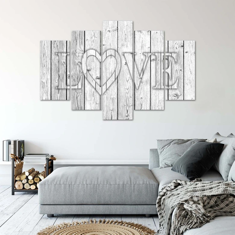 Leinwandbild 5 teilig, Love Lettering Bretter Grau 