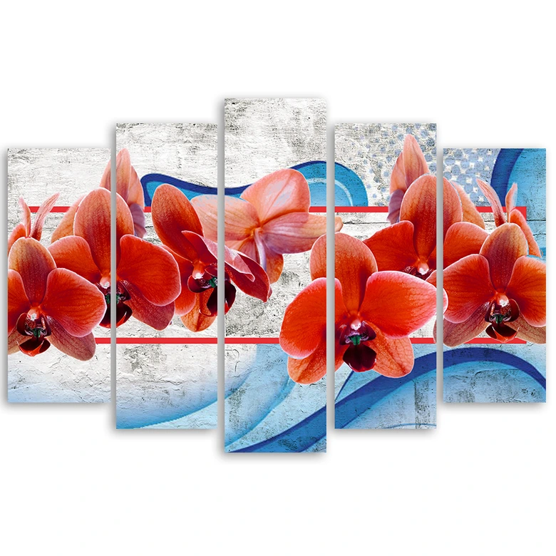 Leinwandbild 5 teilig, Rote Orchidee Blumen 