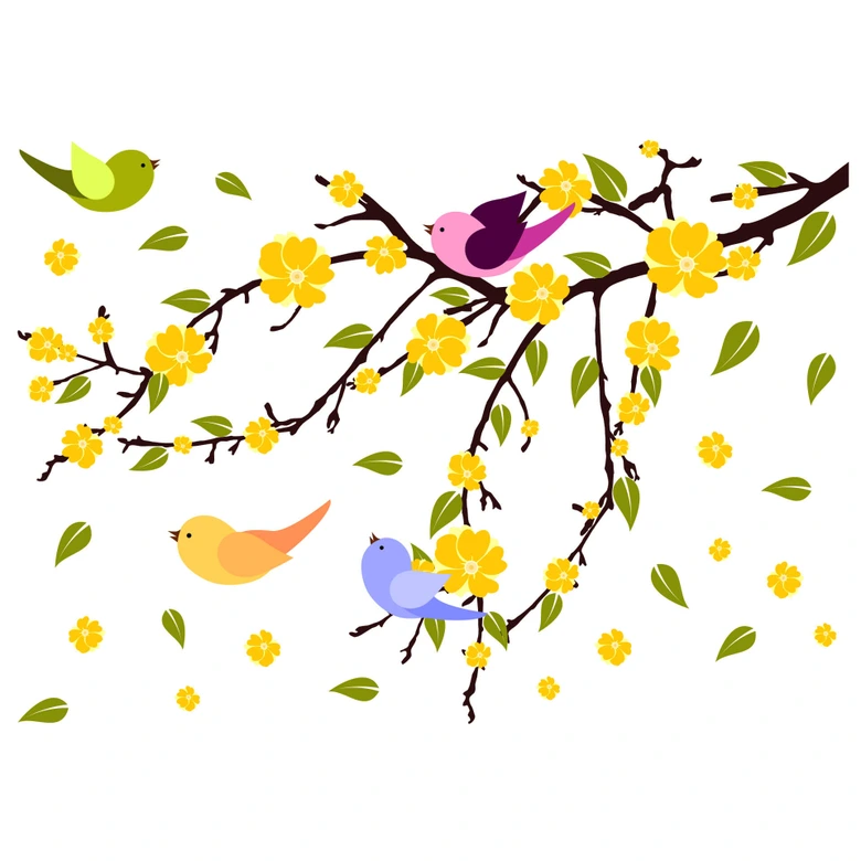 Wandtattoo Blätterregen mit Vögeln 