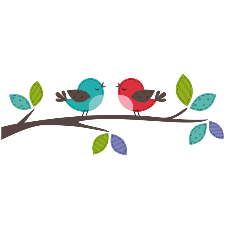Sticker mural - Couple de moineaux amoureux 