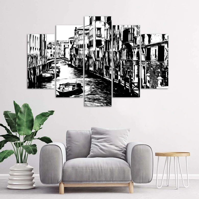 Leinwandbild 5 teilig, Venedig Italien Schwarz & Weiß 