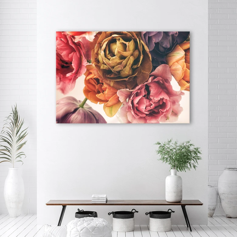 Canvasbillede, buket af farverige blomster 