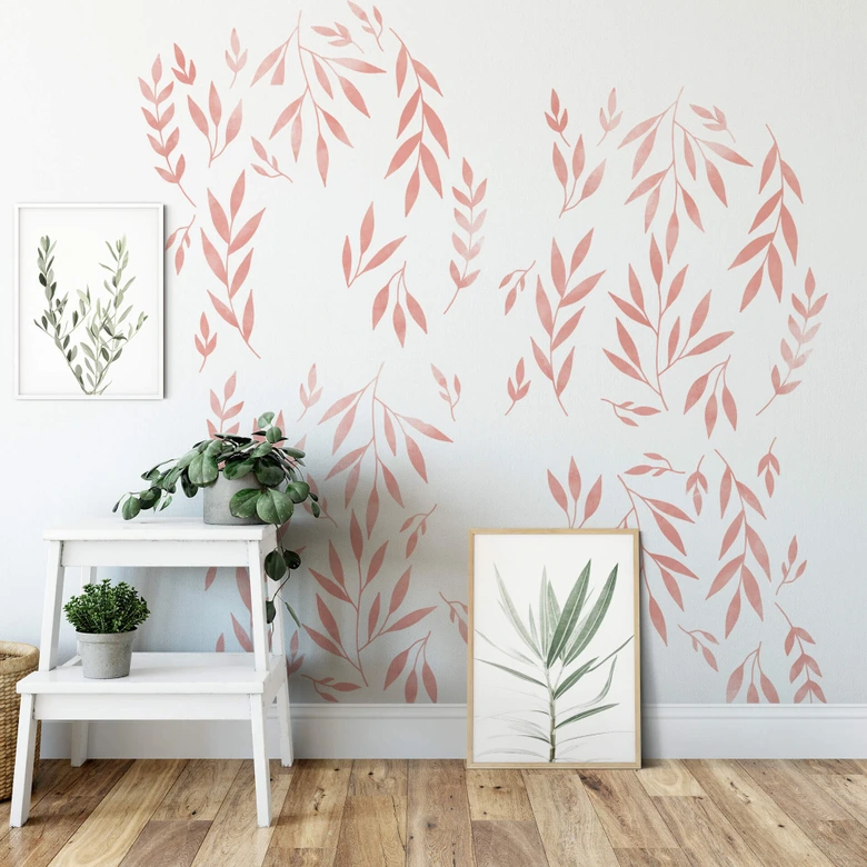 Wandtattoo eingefärbte Blätter Watercolour rosé 
