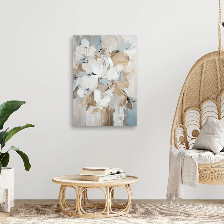 Leinwandbild Beige gemalte Blumen 