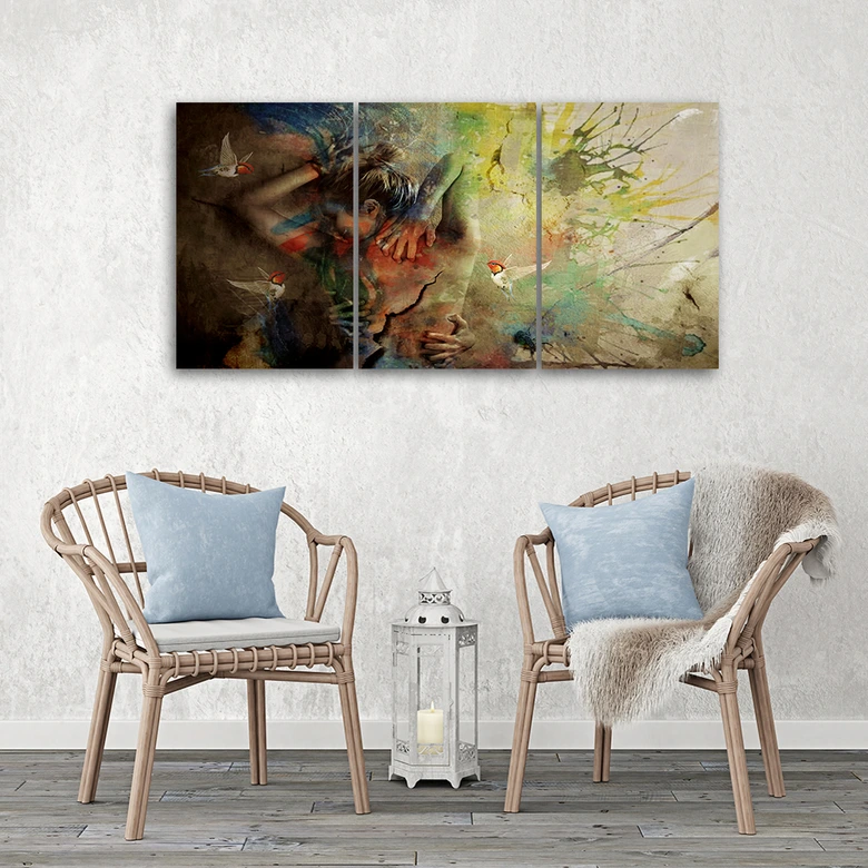 Leinwandbild 3-teilig, Weibliche Malerei 