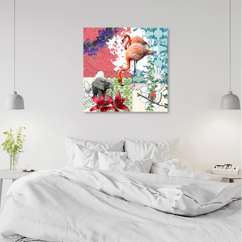 Leinwandbild, Flamingo collage 