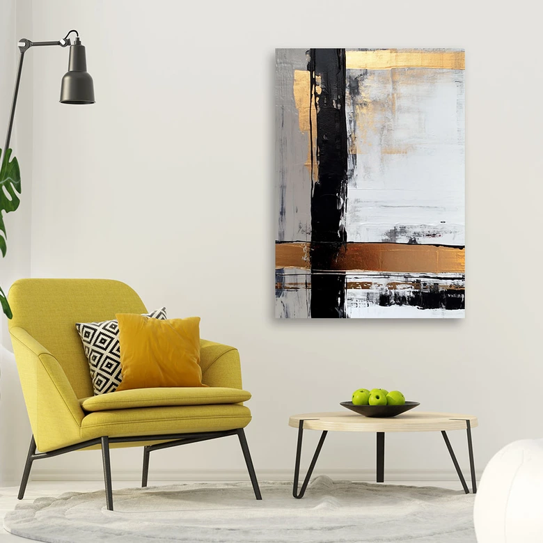 Canvas Schilderij, Abstractie met gouden accenten 