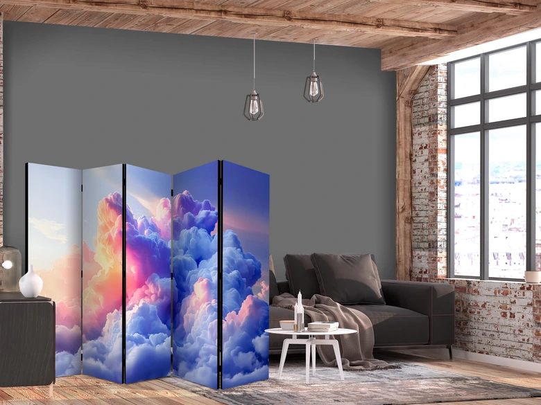 Paravent, Raumteiler freistehend, Trennwand - Artistic Dawn Clouds, 5-teilig - 225x172 cm 