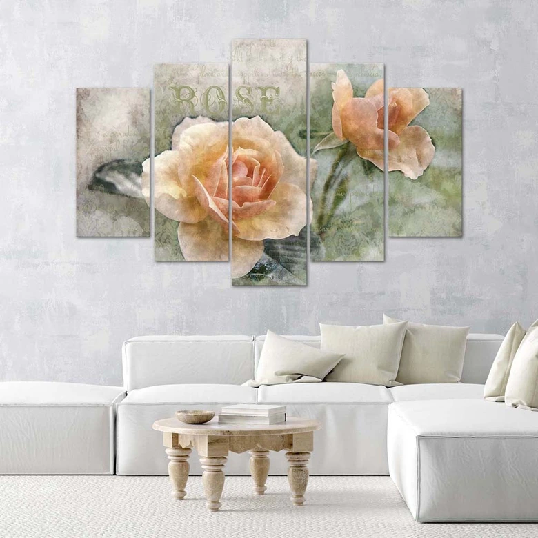 Leinwandbild 5 teilig, Teerose Blumen 