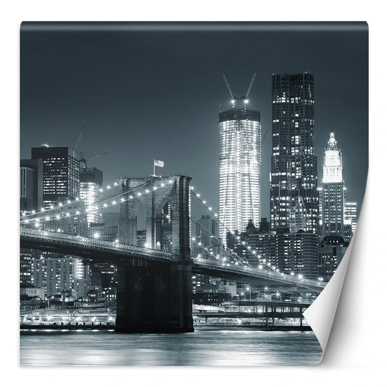 Fototapete, Brooklyn Bridge bei Nacht New York Schwarz-Weiß 