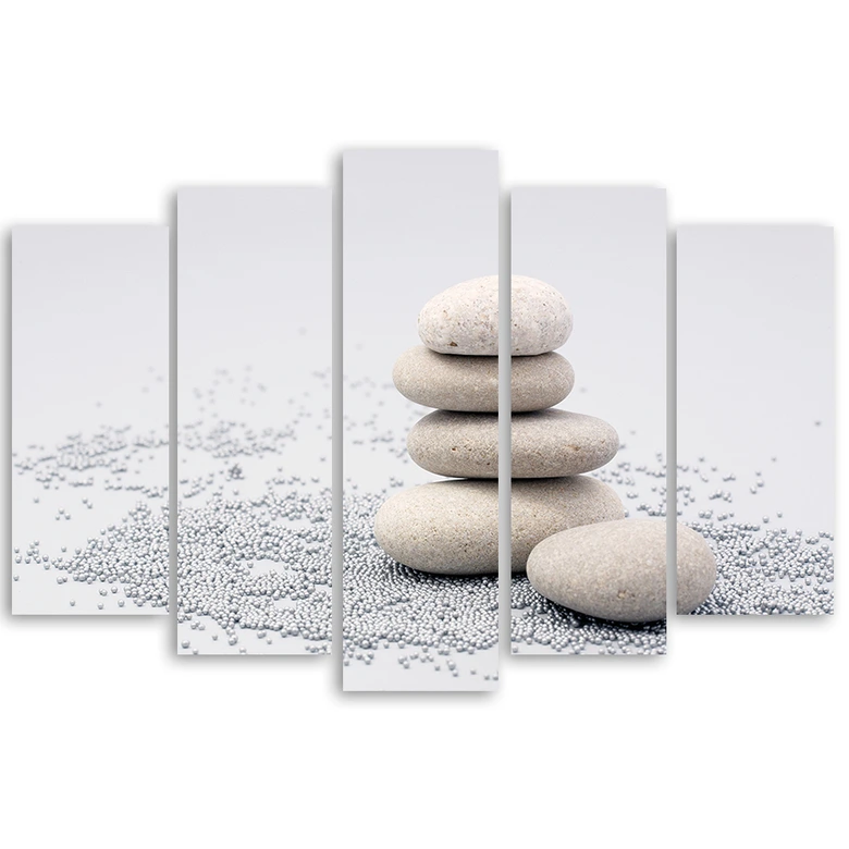 Leinwandbild 5 teilig, Beige Zen-Steine 