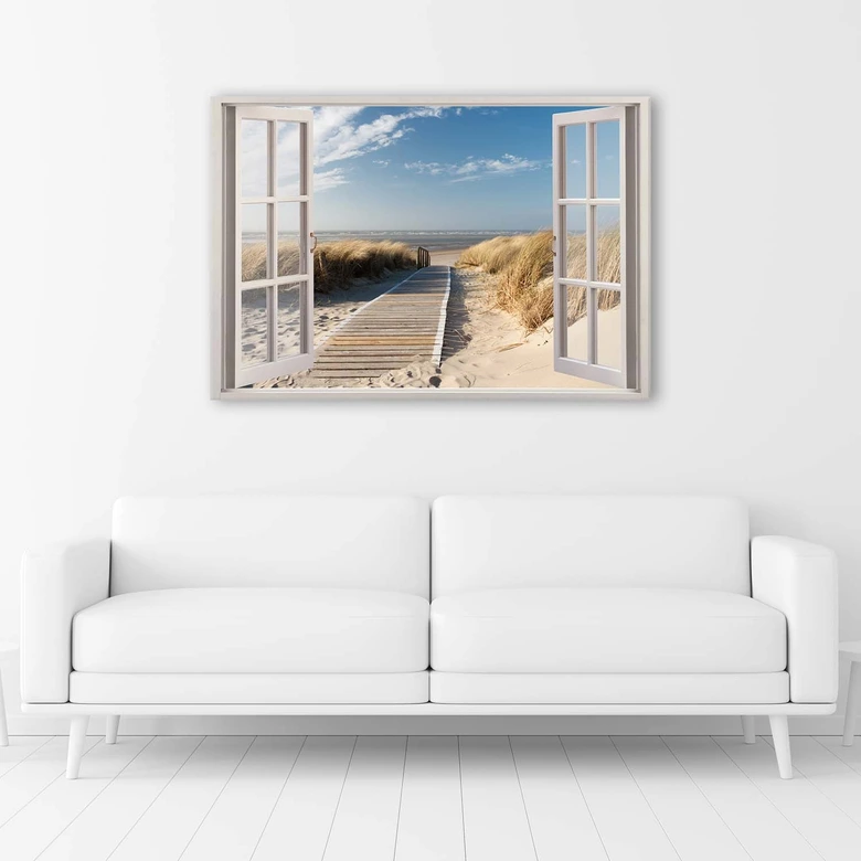 Leinwandbild, Fenstersteg am Strand 
