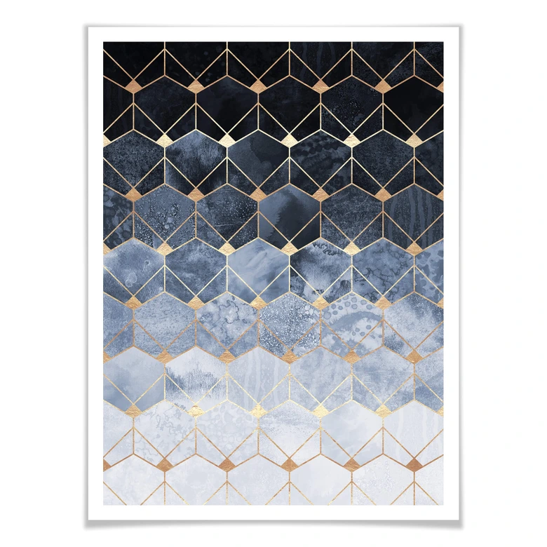Poster Fredriksson - Hexagone: Blau und Gold 