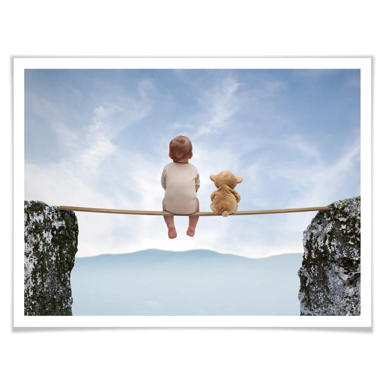 Poster - Avec l'ours en peluche à la montagne 