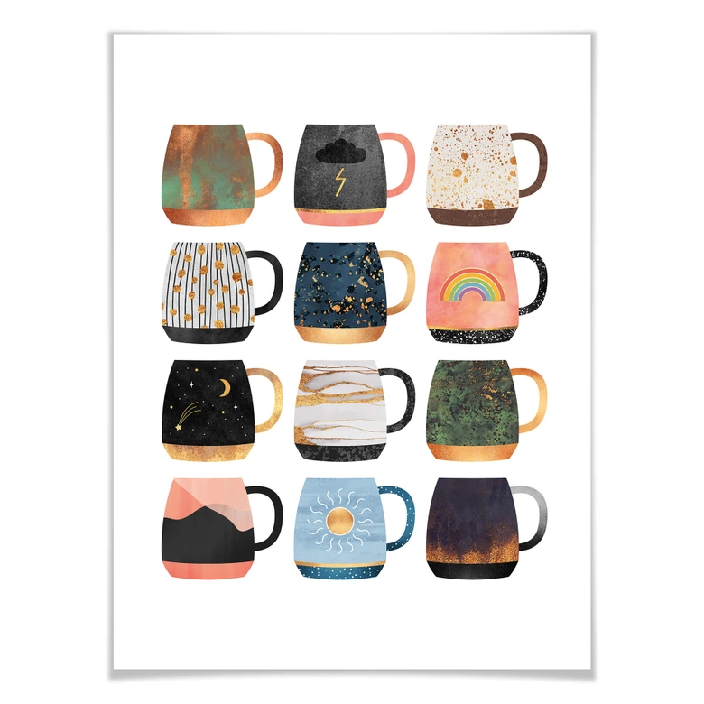 Poster Fredriksson - Coffee Cups Sun, Moon, Stars 