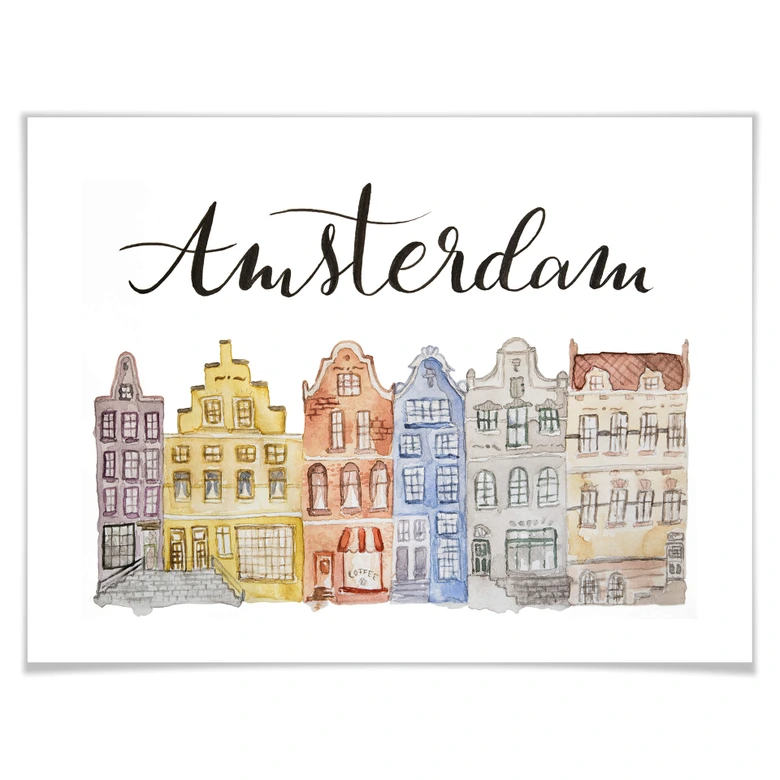 Poster Skyline van Amsterdam - Aquarel 