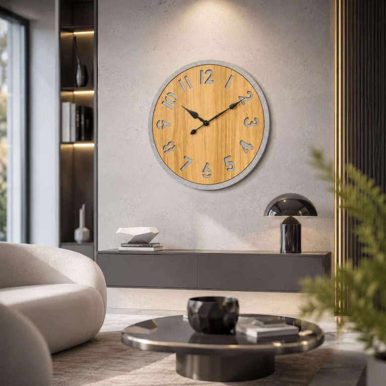 MDF Wanduhr in Holzoptik - Rund Ø50 cm 