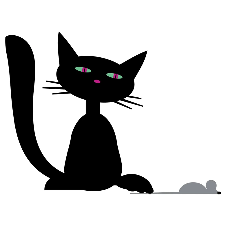Sticker mural - Chat noir avec souris 1 