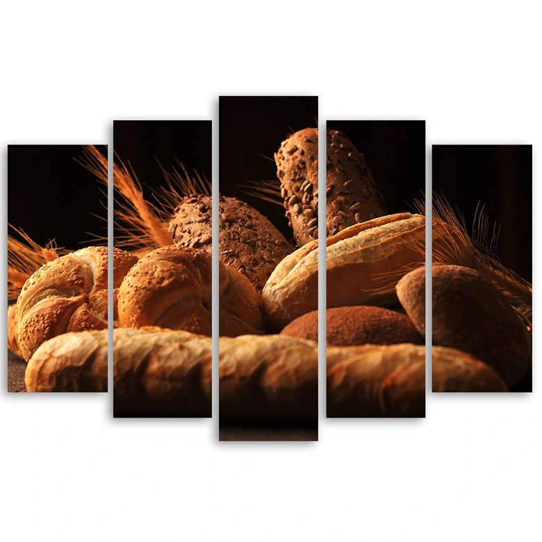 Leinwandbild 5 teilig, Brot und Weizen 
