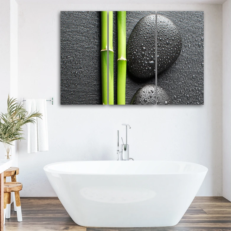 Leinwandbild 3-teilig, Steine Bamboo Zen Spa 