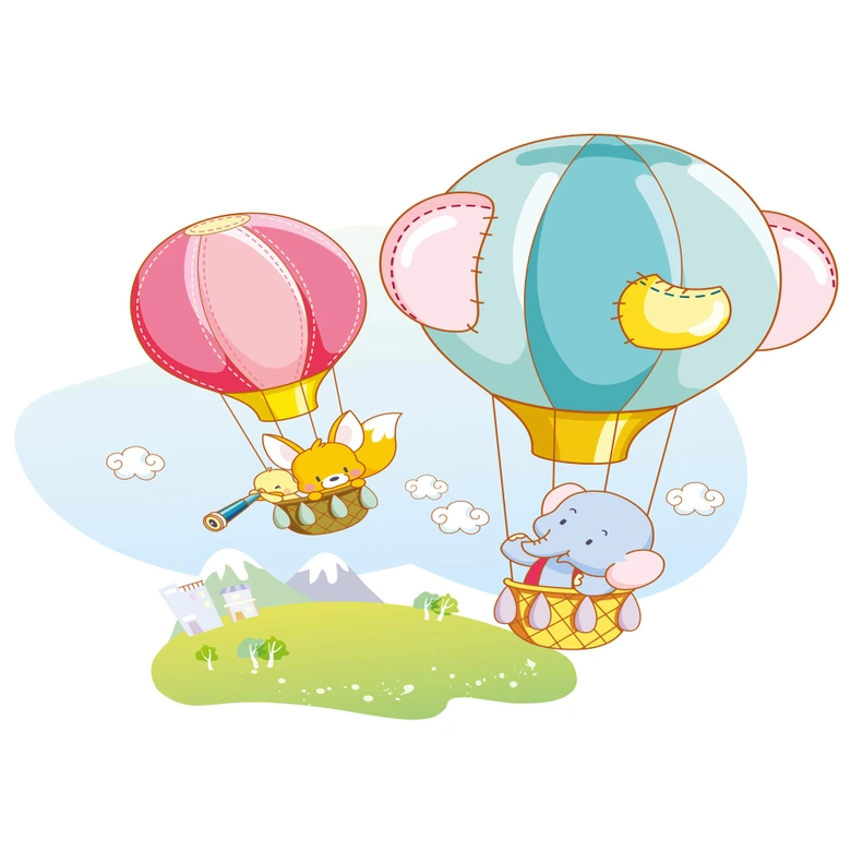 Wandtattoo Die vier Tierfreunde - Ballonfahrt 