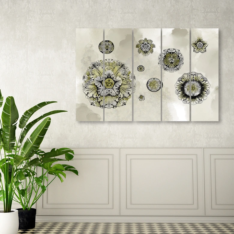 Leinwandbild 5 teilig, Florale geometrische Formen 