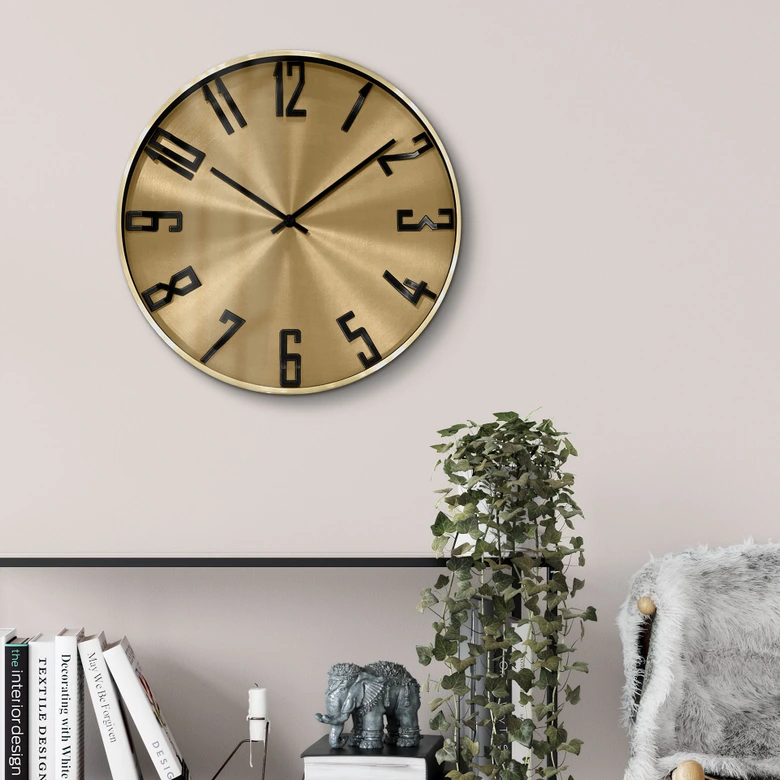 Moderne Wanduhr im Metallic-Look aus Aluminium, gold | Ø 30 cm 