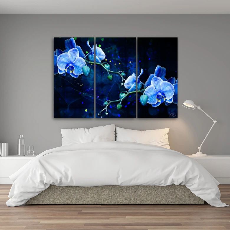Leinwandbild 3 teilig, Blaue Orchideenblume 