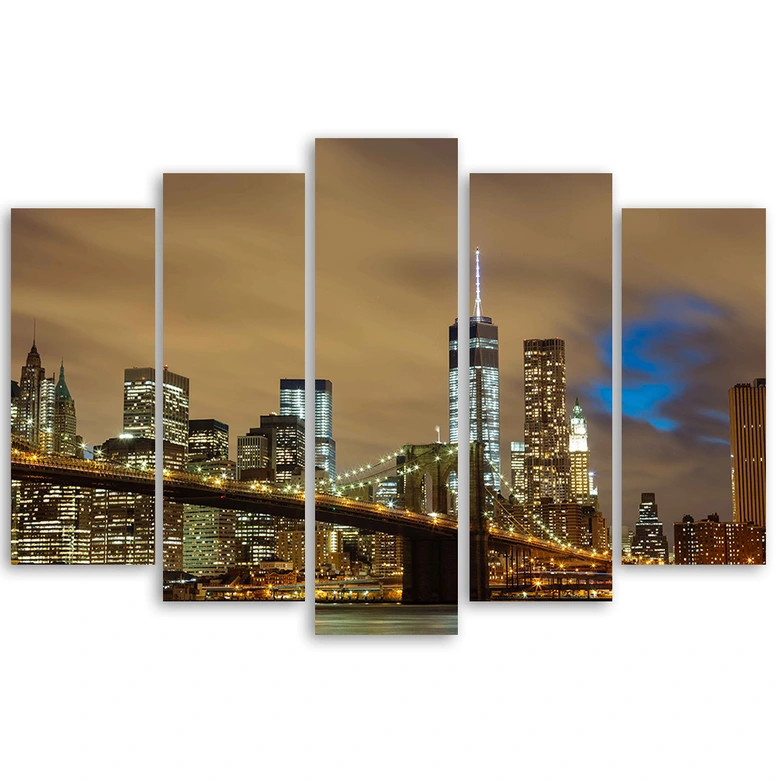 Wandbild 5-teilig, New York Skyline USA Manhattan Braun 