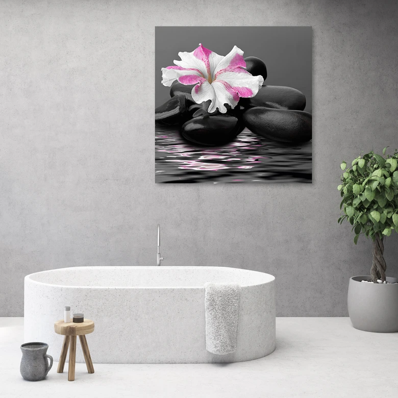Leinwandbild, Steine ​​rosa Blume Zen 