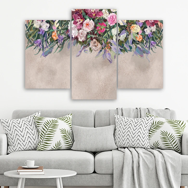 Leinwandbild 3 teilig, Blumen überwachsen 