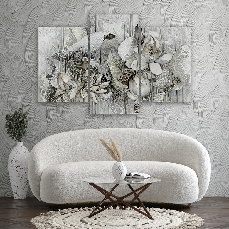 3-delige canvas print, heilige lotusbloemen 