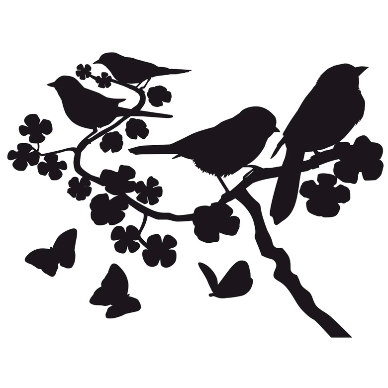 Wandtattoo Zweig mit Spatzen 
