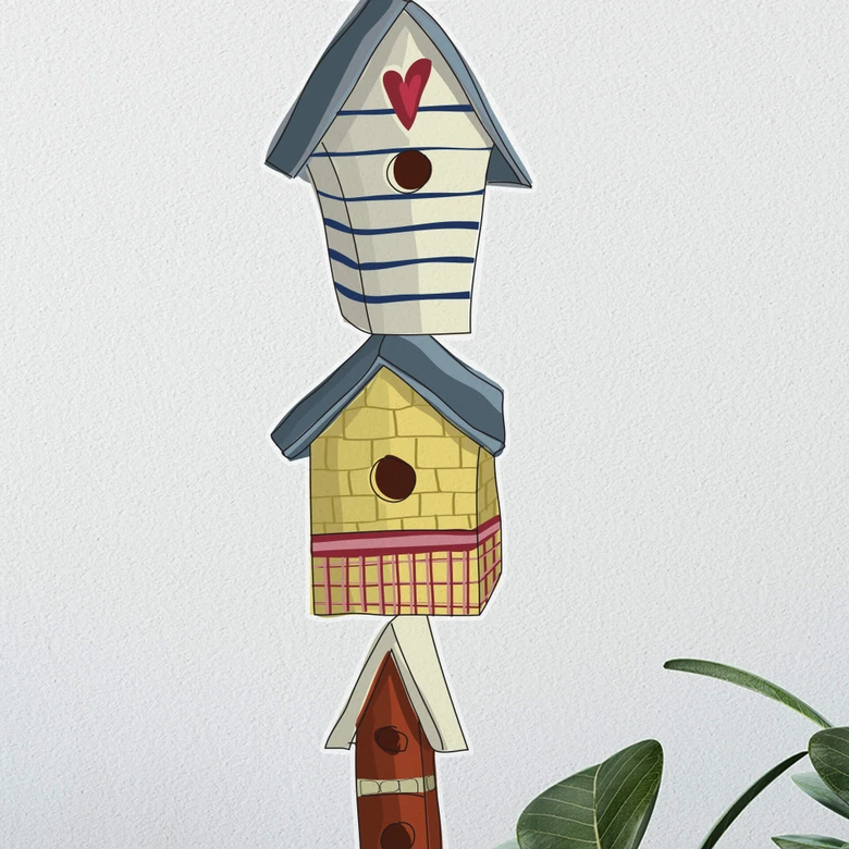 Sticker mural - Tour de nichoirs pour oiseaux 